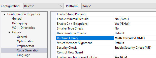 Runtime Library Option